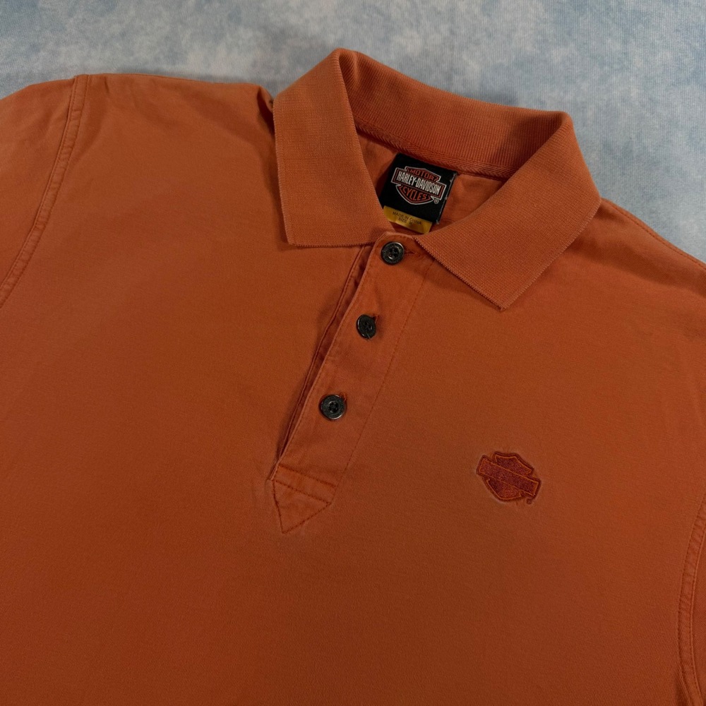 Harley Davidson Polo Shirt Mens M Orange Short Sleeve Embroidered Logo